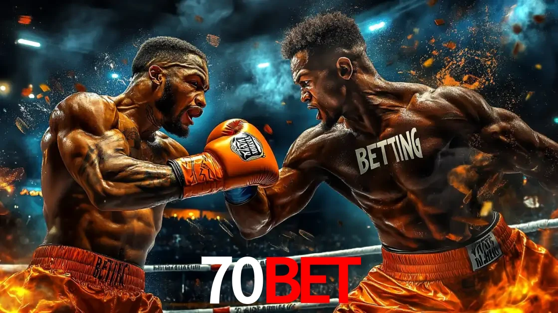 Dois boxeadores em uma luta intensa e explosiva, representando a adrenalina e as oportunidades de apostas em esportes de combate disponíveis na plataforma 70BET.