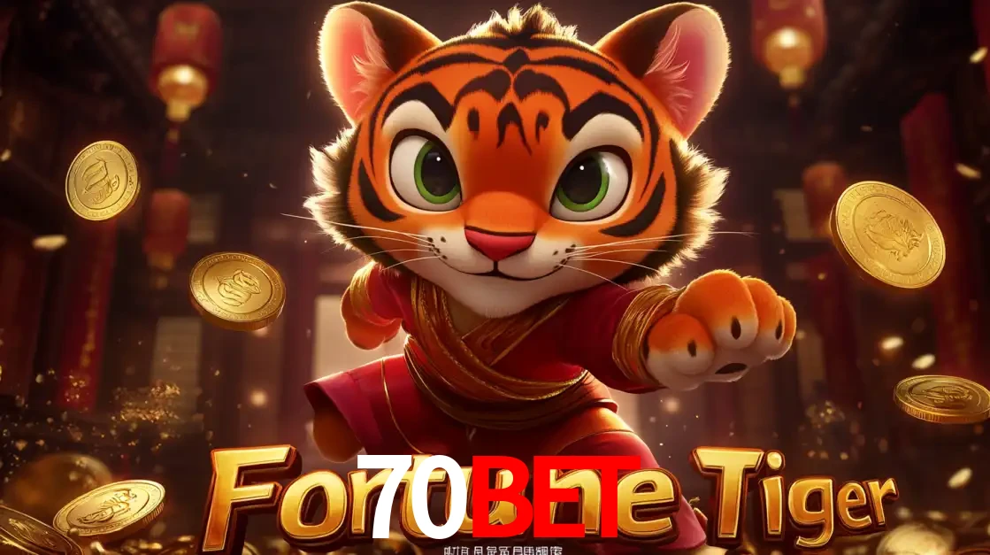 O carismático mascote do jogo de slot Fortune Tiger, um tigre fofo em pose de artes marciais, pronto para trazer sorte e multiplicadores de ganhos no cassino online 70BET.