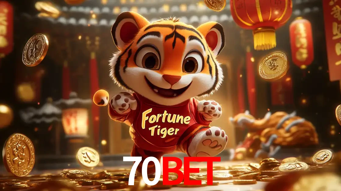 O alegre personagem do Fortune Tiger correndo sobre um caminho de moedas de ouro, simbolizando os grandes prêmios e a diversão do popular jogo de slot do 70BET.