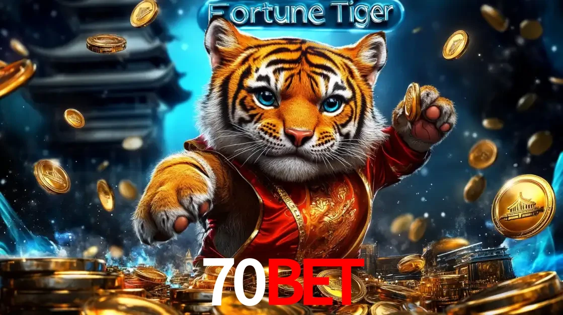 Imagem promocional do jogo de slot Fortune Tiger, com um tigre majestoso em traje tradicional cercado por uma fortuna em moedas de ouro, disponível agora no cassino 70BET.