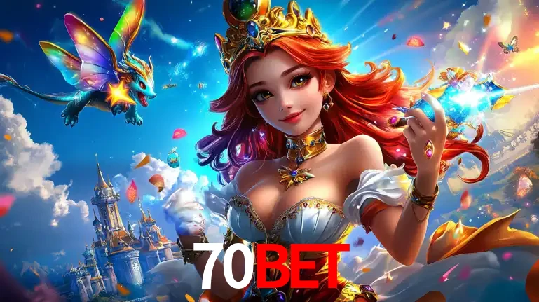A princesa de um reino de fantasia mágico, com seu pequeno dragão, apresentando um mundo de prêmios encantados nos jogos de caça-níqueis do cassino 70BET.